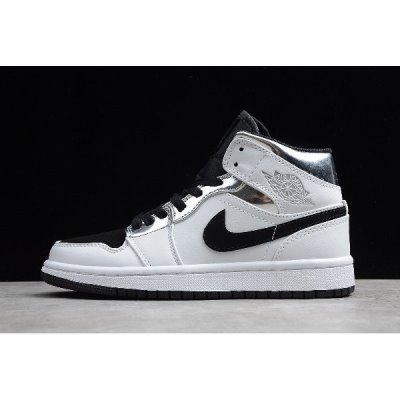 Nike Air Jordan 1 Mid Beyaz / Gümüş / Siyah Basketbol Ayakkabısı Türkiye - H4NG14XL